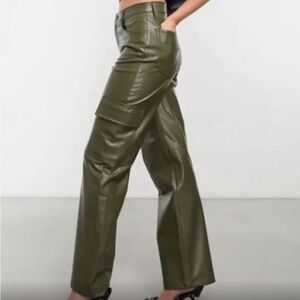 😍tgla Womens Dark Olive Green Vegan leather Cargo Pants size 13